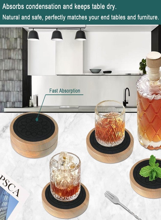 Minacun Wood Coasters for Drinks, Minacun Absorbent Coaster Sets of 5, Drinks Coasters for Coffee Tabletop Protection, Non-Slip, Non-Stick, Suitable for Kinds of Cups Wooden Table Drink, 4.3 Inches Black - Image 5
